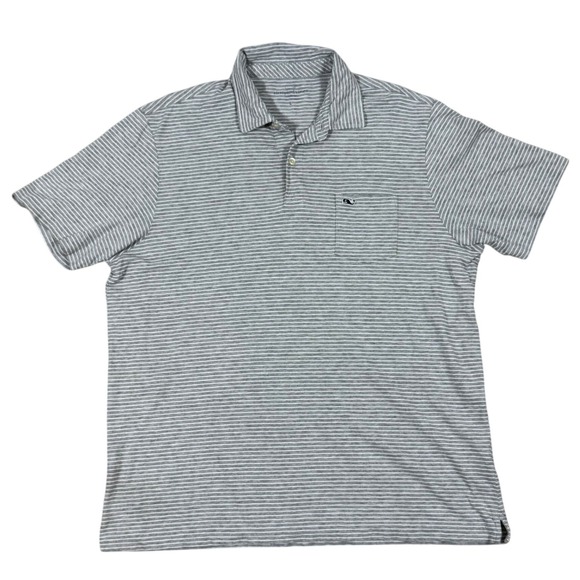 Vineyard‎ Vines Classic Fit Men's Gray White Stripe Polo Shirt Size Large Golf - Picture 2 of 10